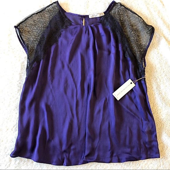 🆕Dex Lace Sleeve Top Purple/Black XL - Picture 1 of 10